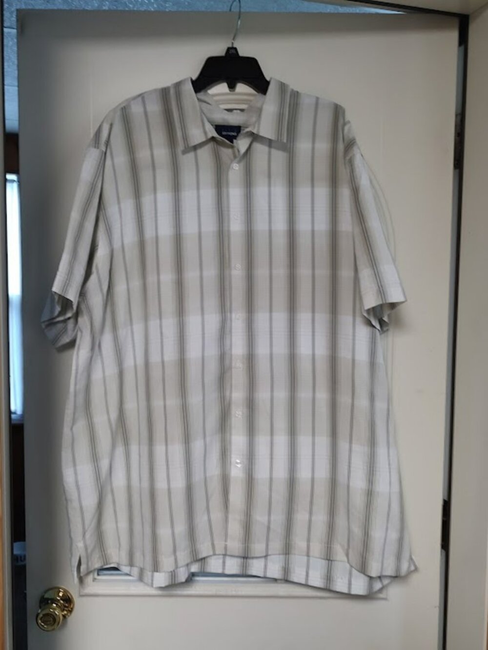 New Basic Editions Gray Plaid Short Sleeve Button Down Shirt Size Men's XXXL